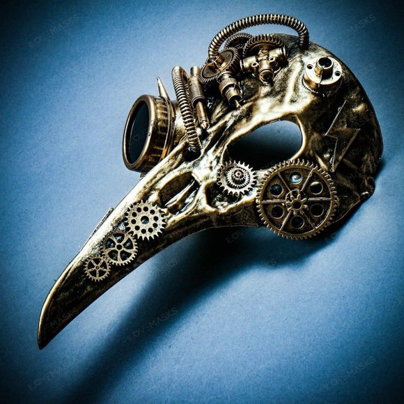 Gold Raven Skull Long Nose Steampunk Party Mask - Picture 5 of 8
